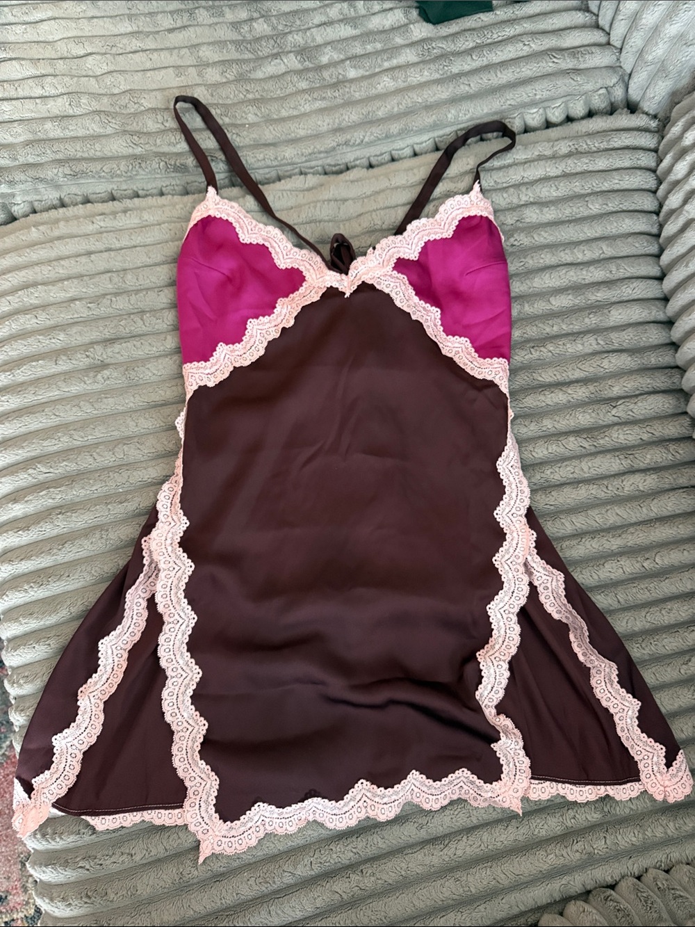 Free people Brown & Magenta Lace-Trim Slip Dress
